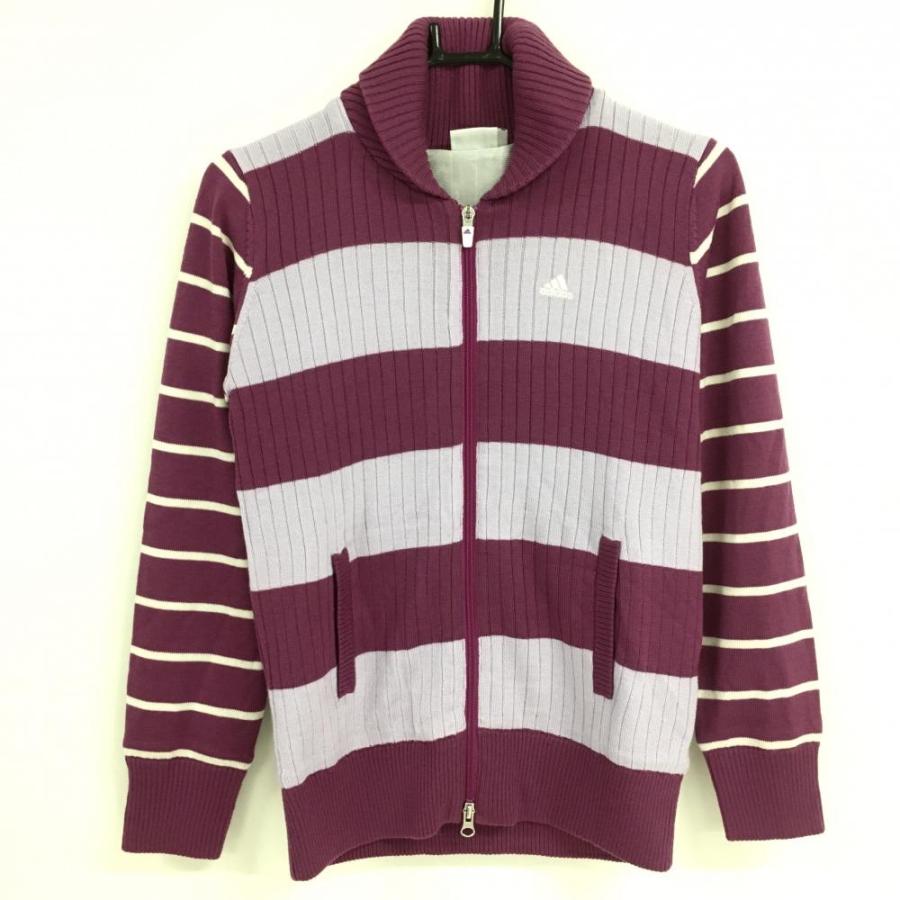  アディダス ゴルフ ウール混 ニットジャケットLサイズ 新品 adidas（アディダス） 襟付ニットジャケット パープル×白 ボーダー