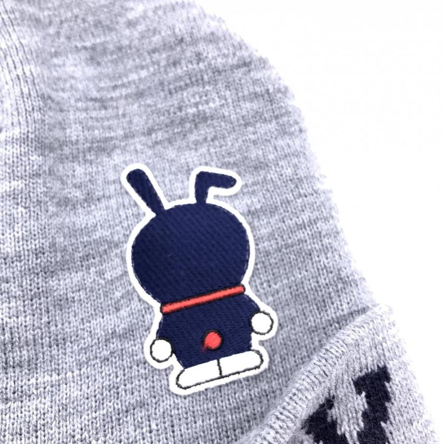 超美品】ジャックバニー ボンボン付きニット帽 グレー×ネイビー