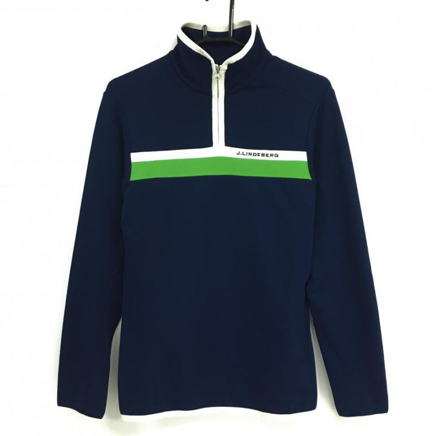 J.LINDEBERG ジェイリンドバーグ ハーフジップ長袖ハイネックシャツ M 美品】ジェイリンドバーグ 長袖ハイネックシャツ ネイビー×グリーン 裏