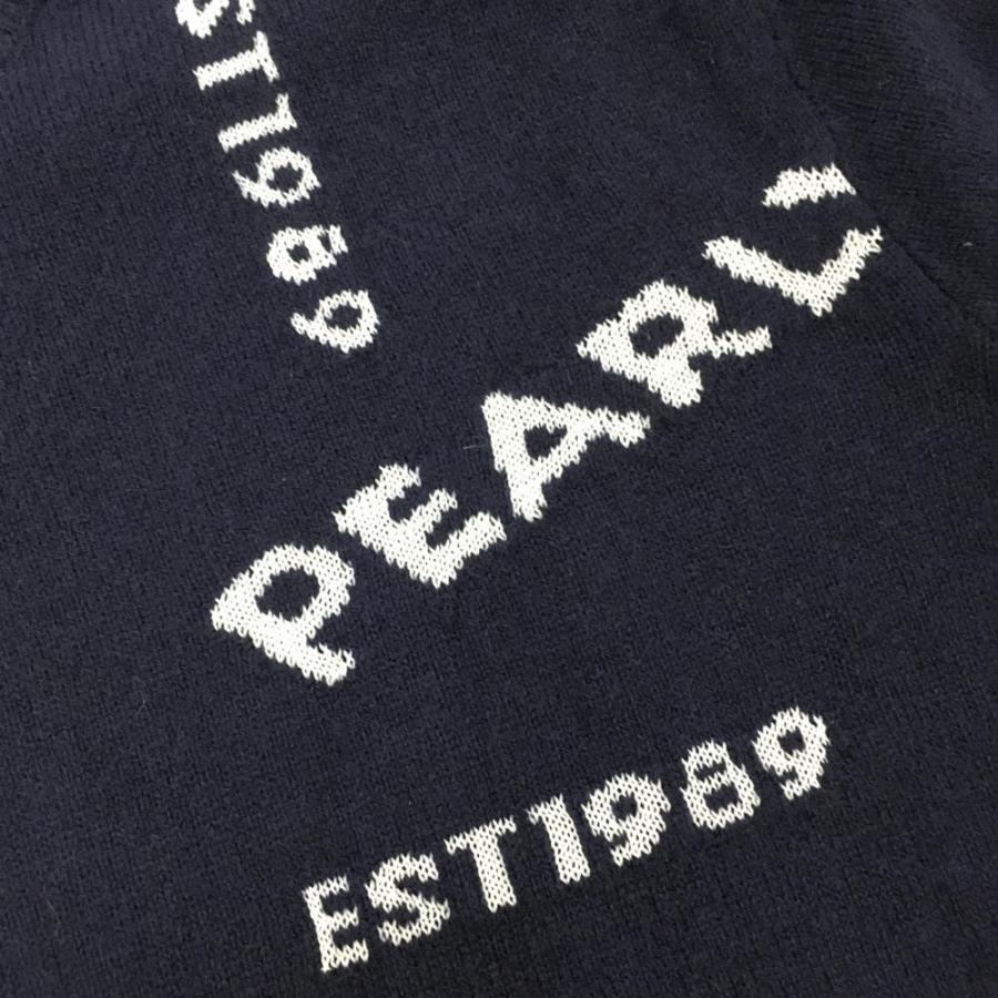 超美品】パーリーゲイツ セーター ネイビー×白 ロゴ総柄 カシミヤ混
