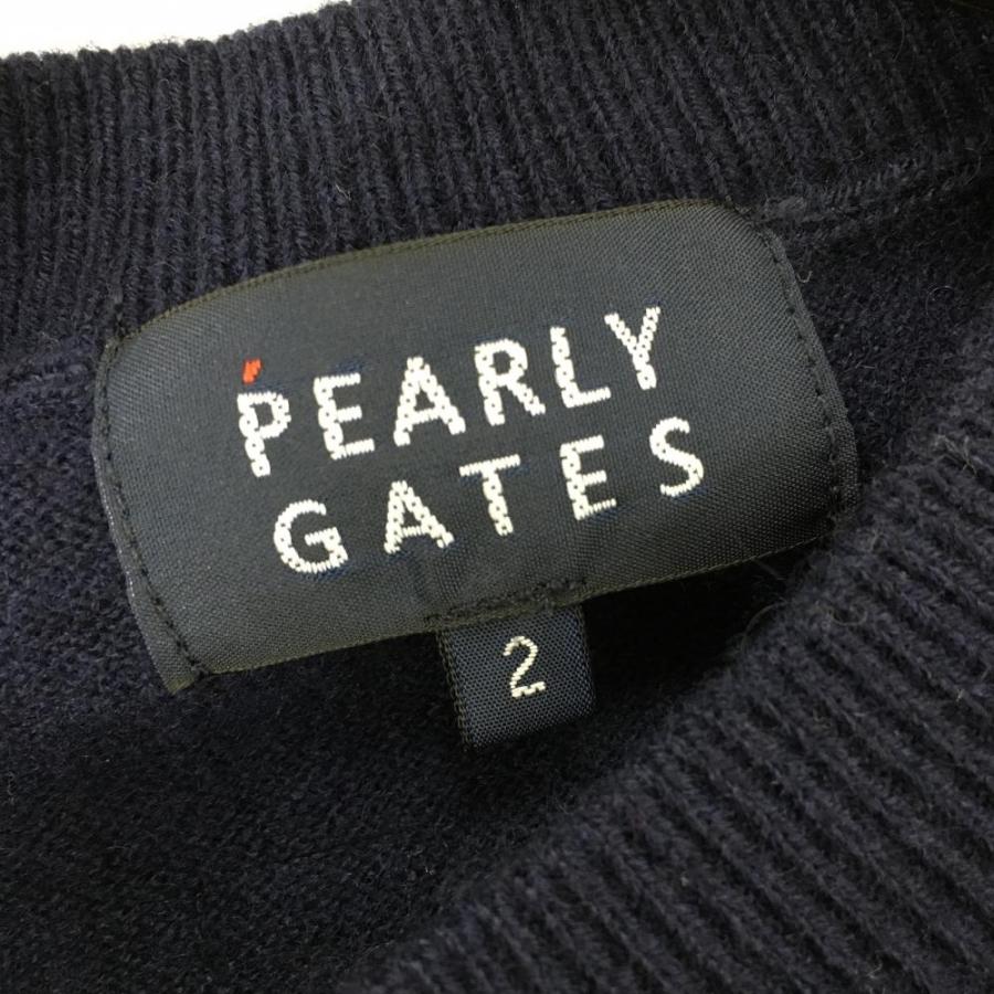 【超美品】パーリーゲイツ セーター ネイビー×白 ロゴ総柄 カシミヤ混 ニット レディース 2(M) ゴルフウェア 2022年モデル PEARLY  GATES／30%OFF価格