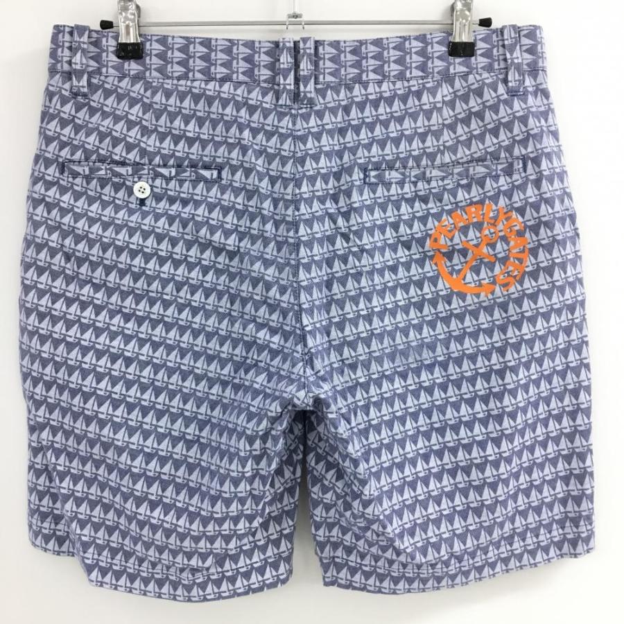 美品】パーリーゲイツ ハーフパンツ ネイビー×ライトブルー ヨット柄