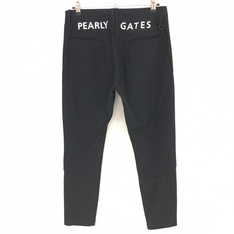 美品】パーリーゲイツ ストレッチパンツ 黒 織生地 裾異素材切替