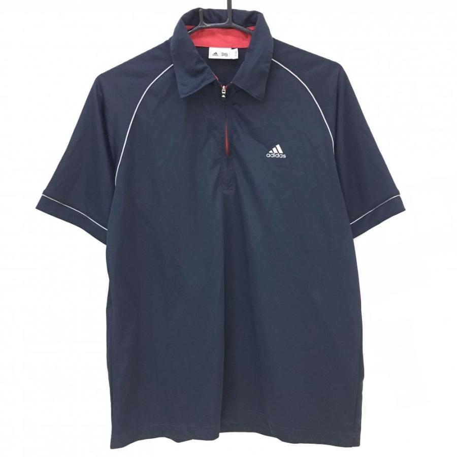 adidas（アディダス） 半袖ポロシャツ ネイビー×シルバー ハーフジップ