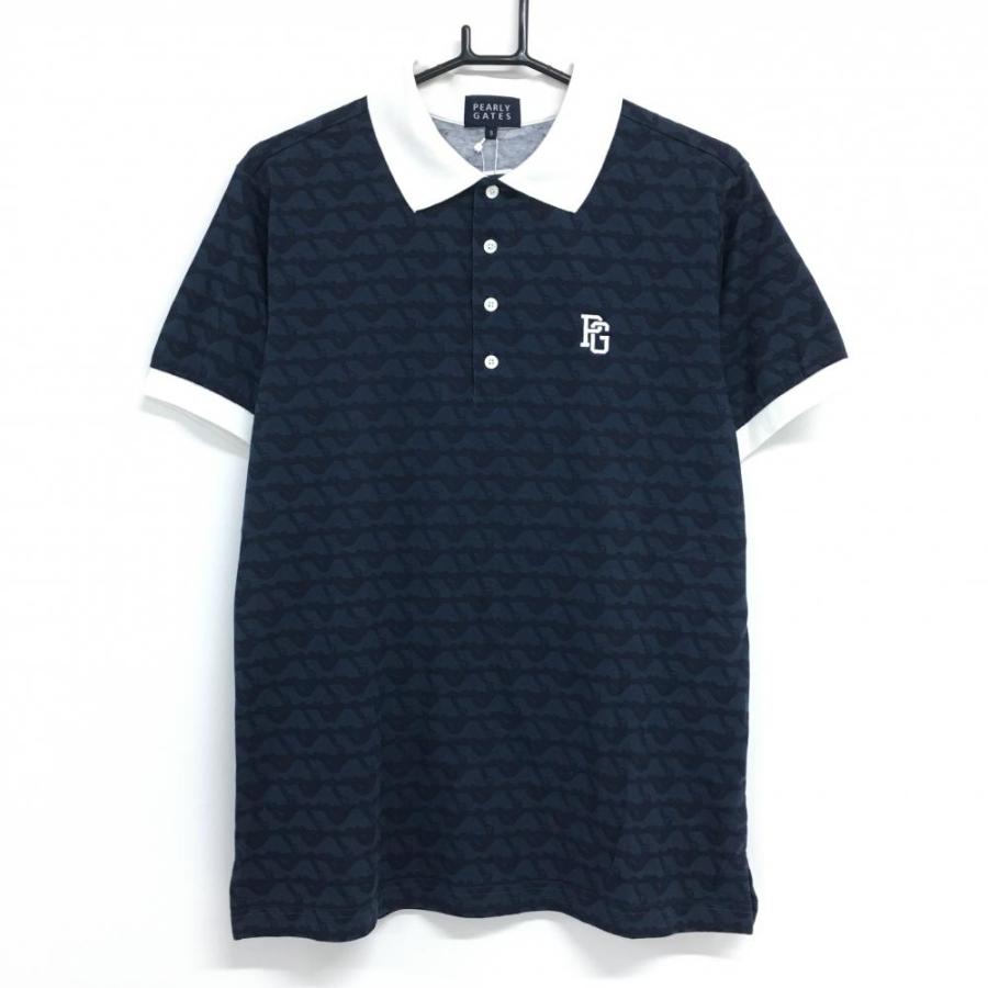 新品】パーリーゲイツ 半袖ポロシャツ ネイビー 総柄 日本製 コットン