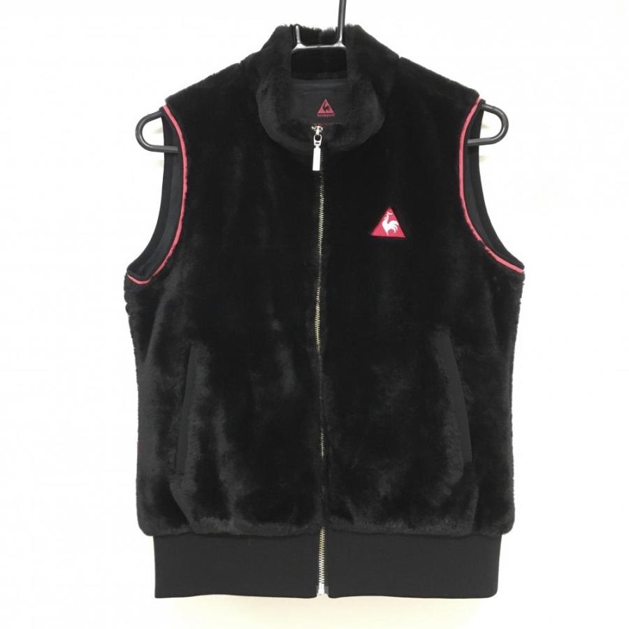 【未使用】le coqsportif GOLF ゴルフウェア ファーベスト L 超美品】ルコック ファーベスト 黒×ピンク ロゴ刺しゅう レディース M
