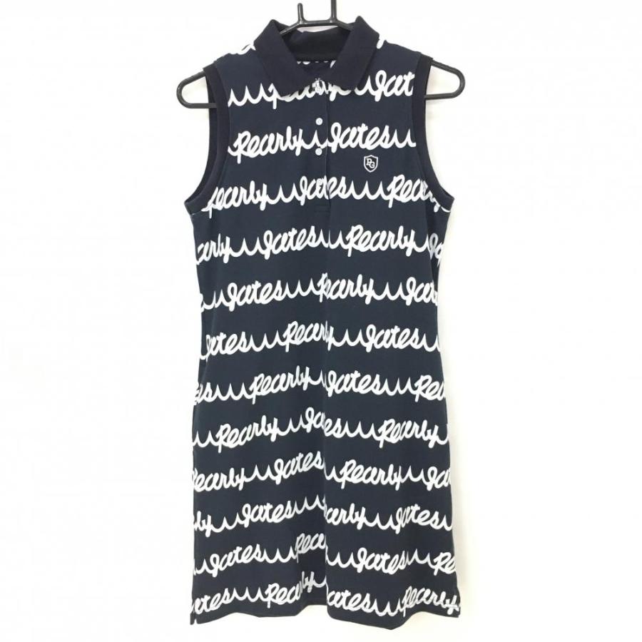 パーリーゲイツ ノースリーブワンピース ネイビー×白 ロゴ総柄