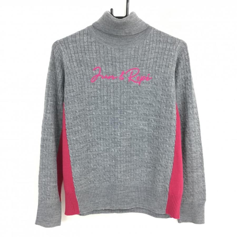 JUN&ROPE’ ジュンアンドロペ ウールニットタートルネックセーター ロゴ 超美品】ジュンアンドロペ タートルネックセーター グレー×ピンク