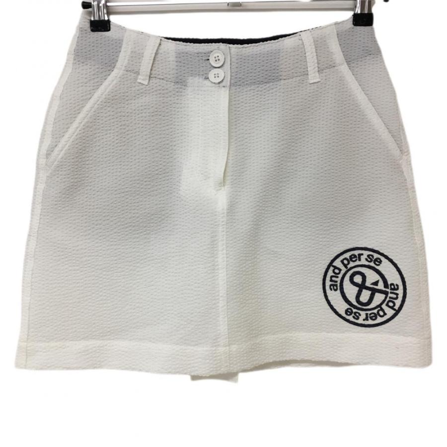 and per se（アンパスィ） スカート 白 サッカー生地 ロゴネイビー