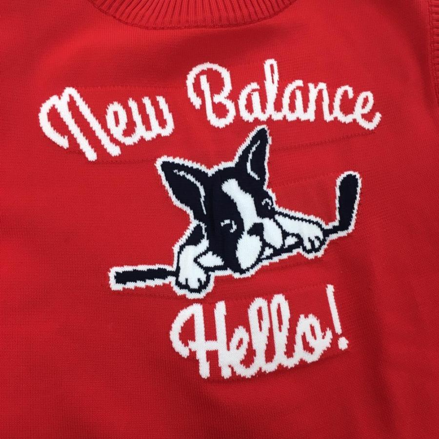 超美品】ニューバランス ベスト レッド×白 犬柄 後ボーダー 超美品】ニューバランス ベスト レッド×白 犬柄 後ボーダー