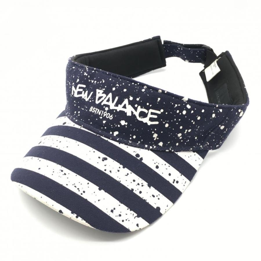 お値下げしました！『美品』New Balance ウェア ・サンバイザー 美品】ニューバランス サンバイザー ネイビー×白 ボーダー FR ゴルフ