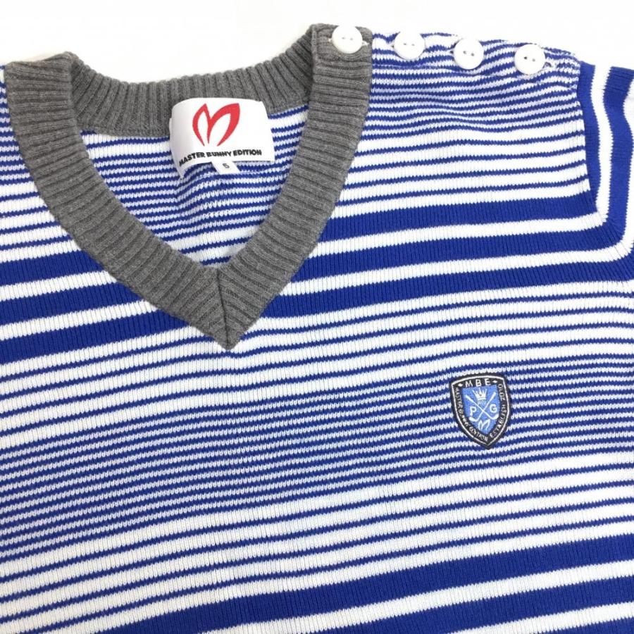 超美品】マスターバニー セーター 白×ブルー ボーダー Vネック ニット