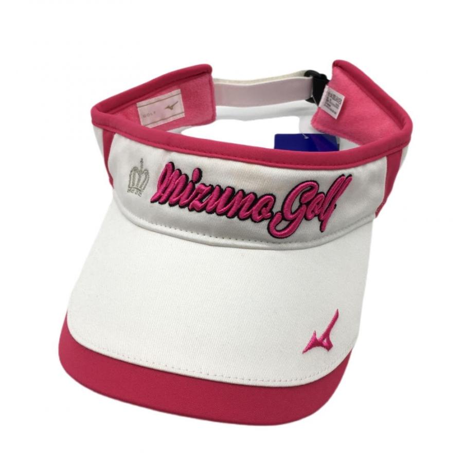 MIZUNO（ミズノ） サンバイザー 白×ピンク 立体ロゴ刺しゅう 内側