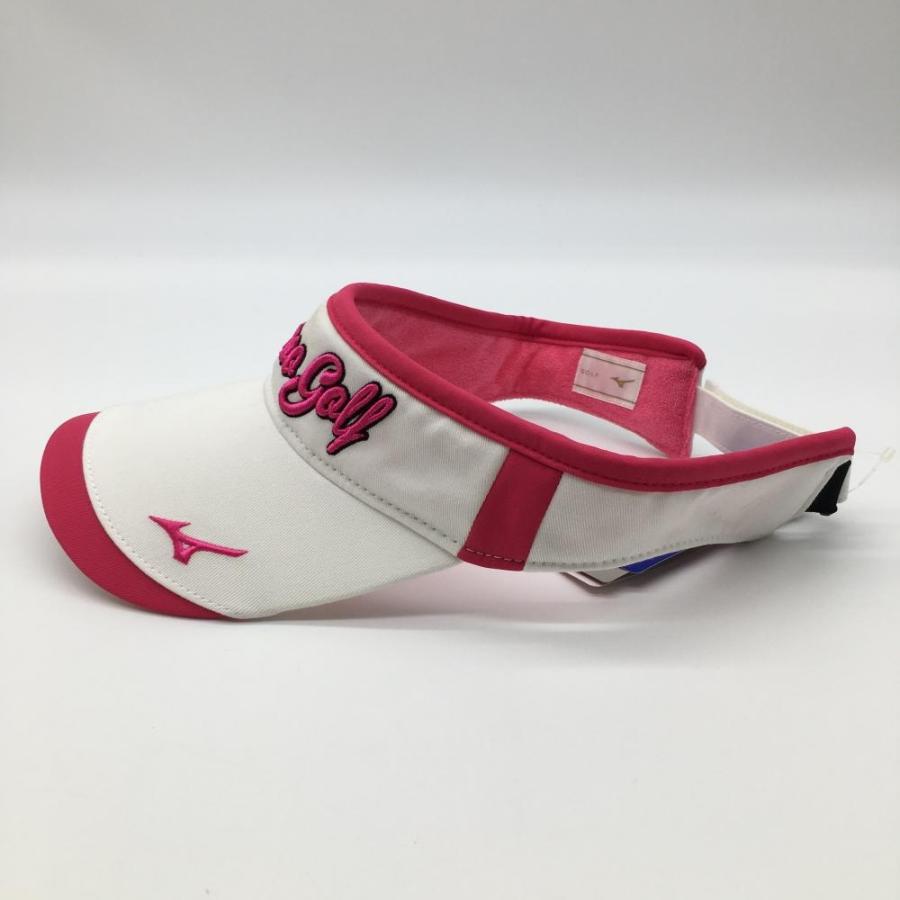 MIZUNO（ミズノ） サンバイザー 白×ピンク 立体ロゴ刺しゅう 内側