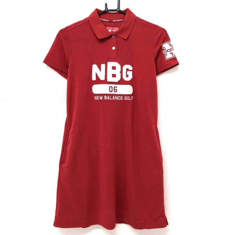 超美品】ニューバランスゴルフ 半袖ポロワンピース レッド×白 パイル地 