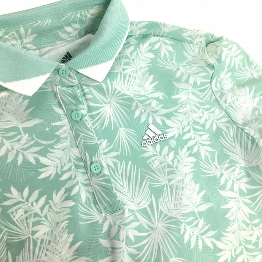 超美品】アディダス 半袖ポロシャツ ミントグリーン×白 ボタニカル柄 