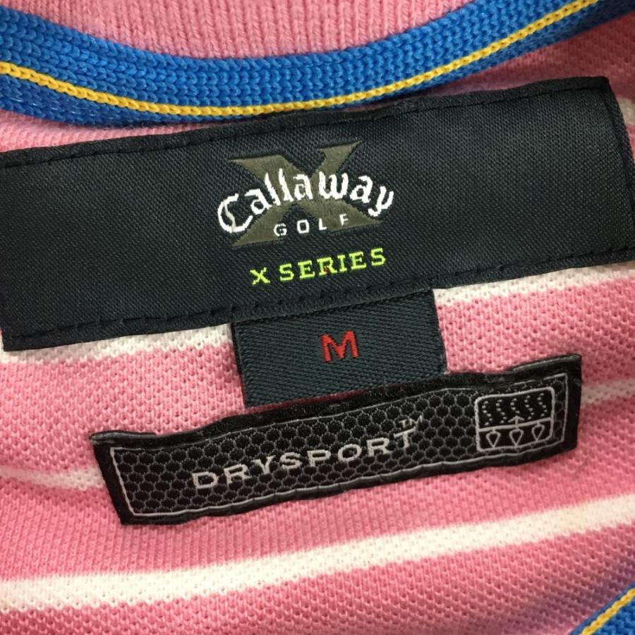 Callaway キャロウェイ 長袖ポロシャツ ピンク×白 ボーダー Callaway キャロウェイ 長袖ポロシャツ ピンク×白 ボーダー