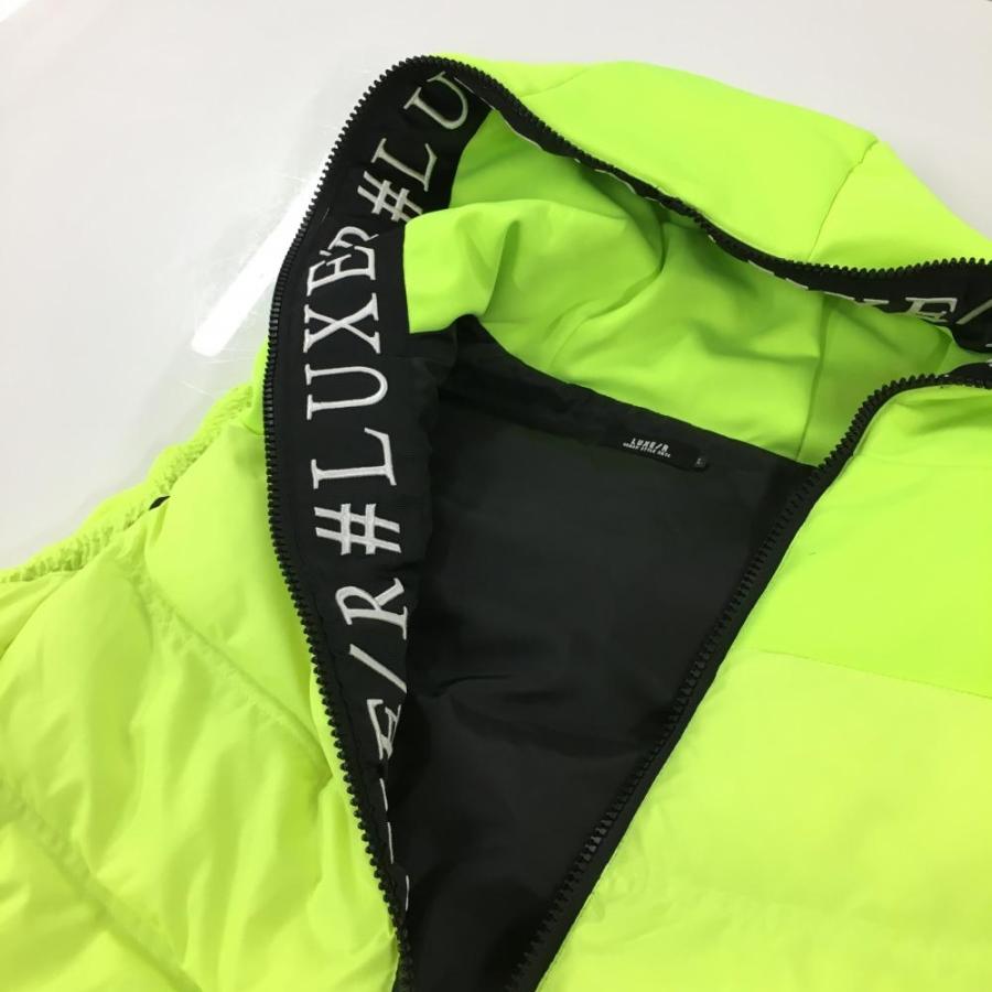 超美品】ラグジュ フード付き中綿ベスト 蛍光イエロー 裾ドローコード 