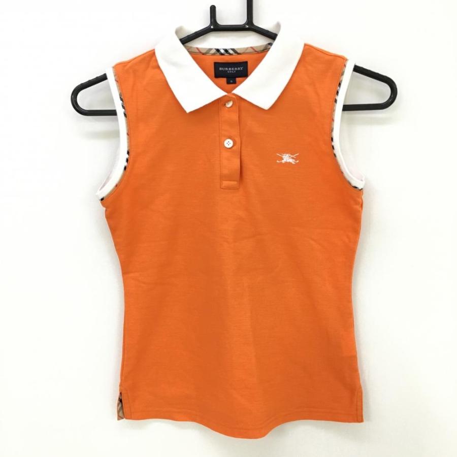 BURBERRY（バーバリー） ノースリーブポロシャツ オレンジ×白 ロゴ 