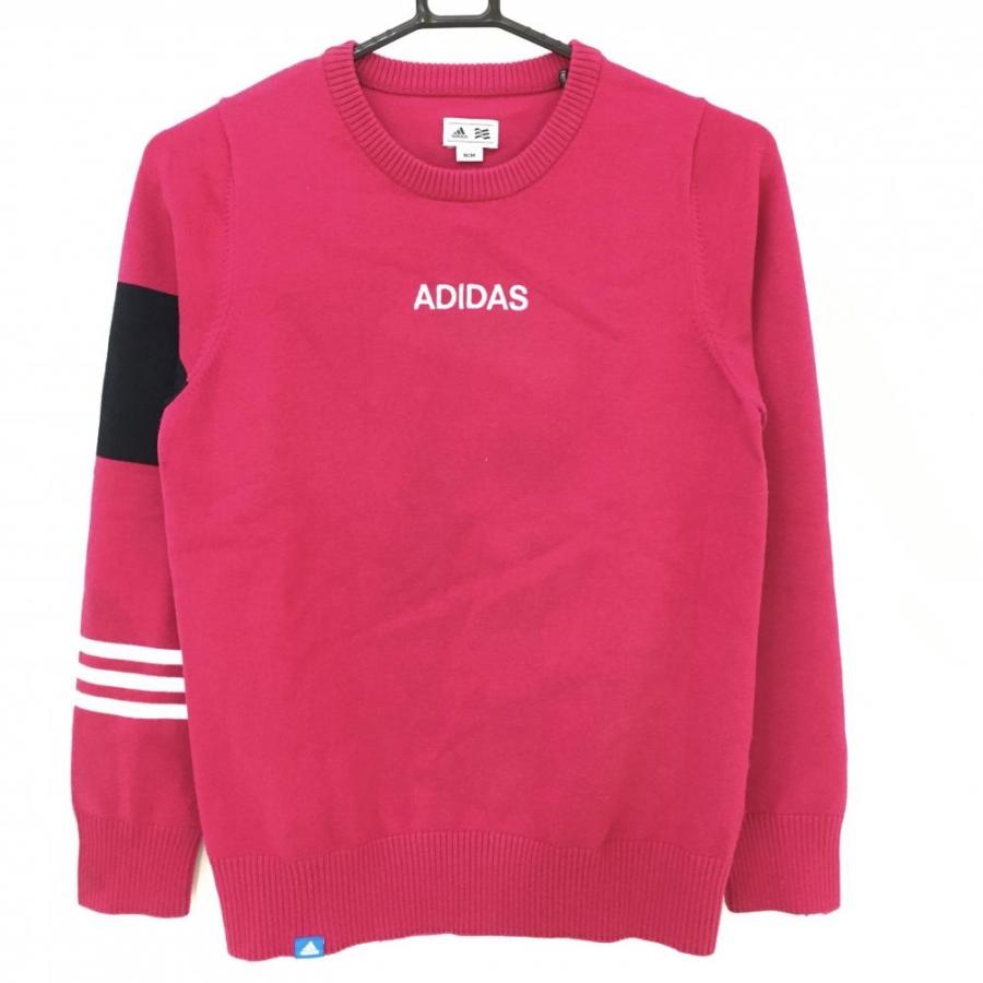 アディダス セーター ピンク×黒 袖3ライン ウール混 レディース M/M