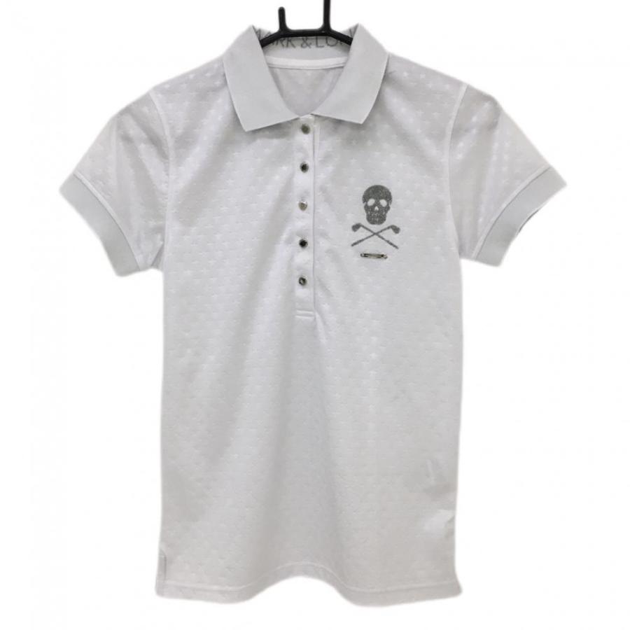 美品】マークアンドロナ 半袖ポロシャツ 白 星柄織生地 スター スカル  