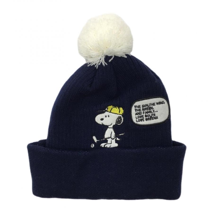 ジャックバニー×PEANUTS ニット帽 ネイビー×白 スヌーピー FR ゴルフ