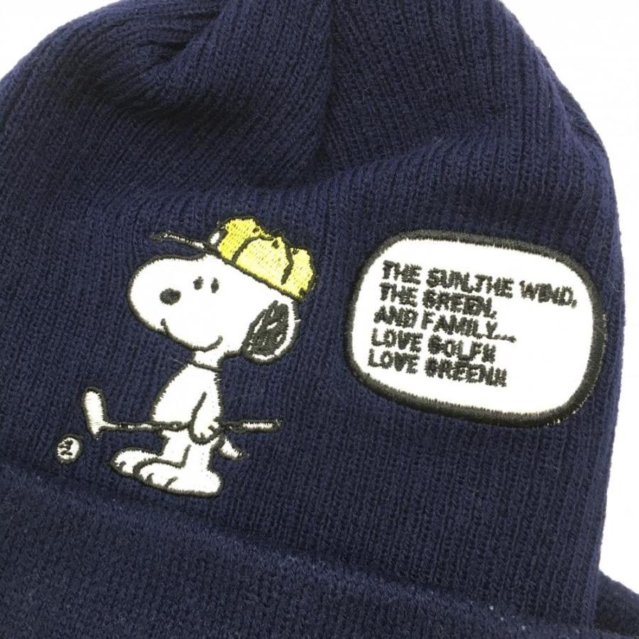 ジャックバニー×PEANUTS ニット帽 ネイビー×白 スヌーピー FR ゴルフ