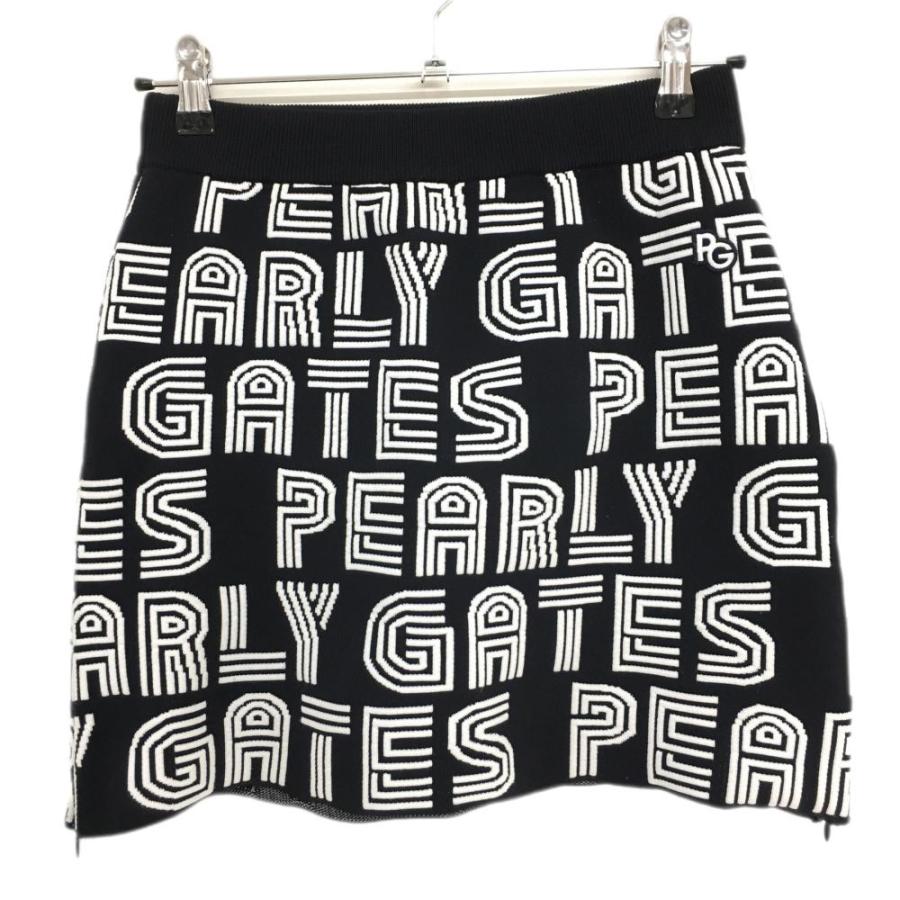 超美品】パーリーゲイツ ニットスカート 黒×白 ロゴ総柄 レディース 1
