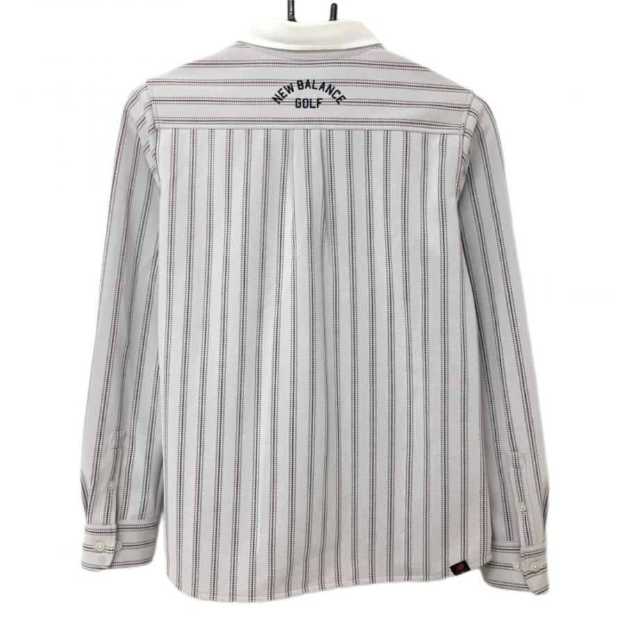New Balance ゴルフ レディース長袖シャツ 1 美品】ニューバランスゴルフ 長袖シャツ 白×レッド ストライプ調