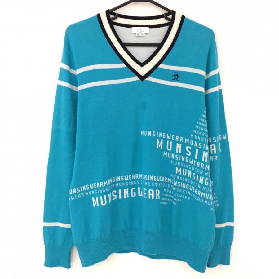 Munsingwear マンシングウェア セーター ライトブルー×白 V Munsingwear マンシングウェア セーター ライトブルー×白 V
