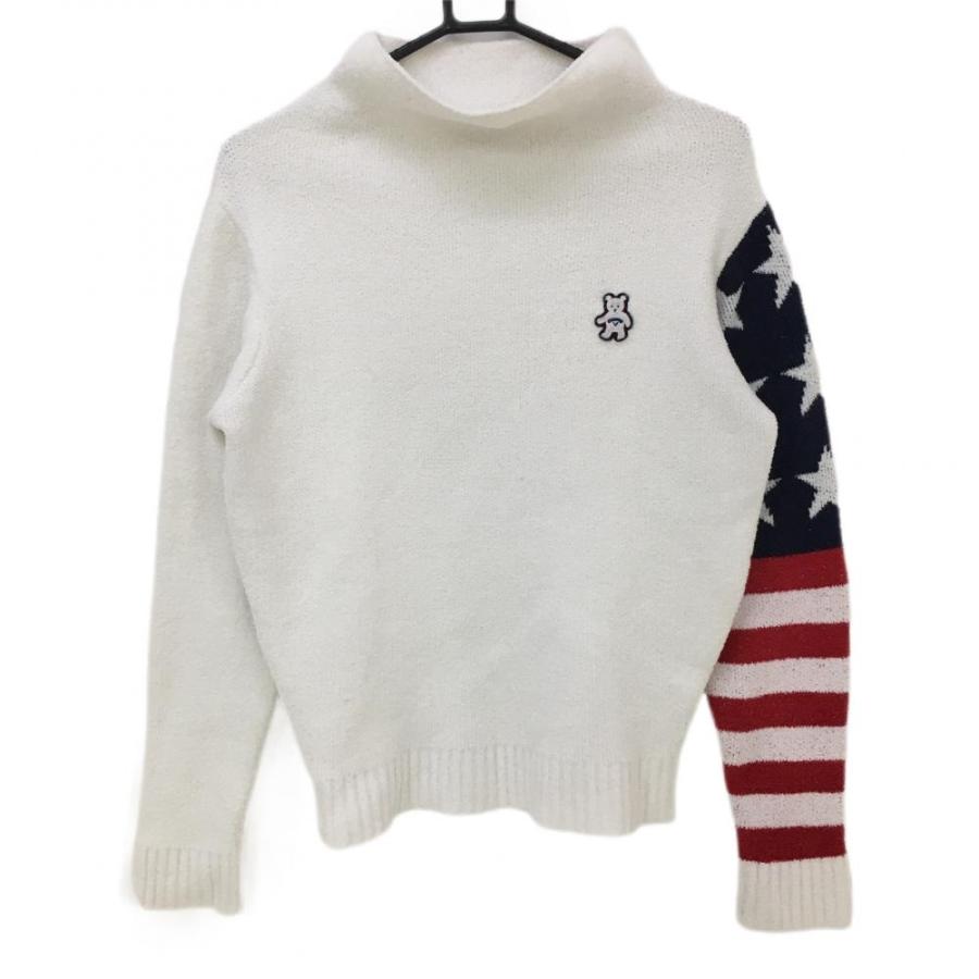 超美品】キャロウェイ ハイネックセーター 白×ネイビー 袖星条旗柄  