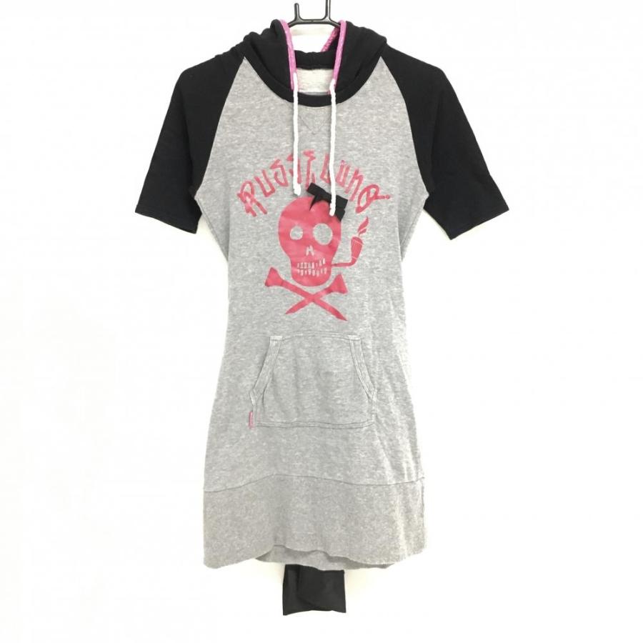 ラッセルノ 半袖ワンピース グレー×黒 スウェット地 ビッグスカル  