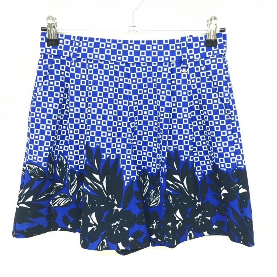 adabat アダバット キュロットスカート ブルー×白 総柄 下部リーフ柄