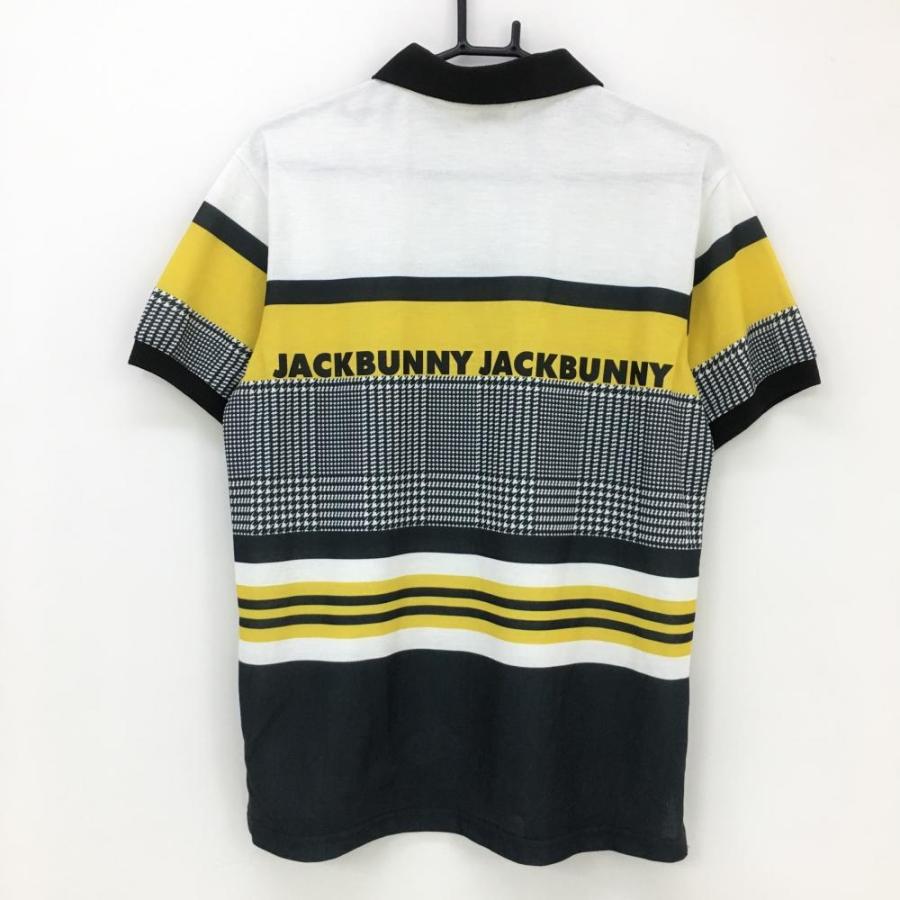ジャックバニー　半袖ポロシャツ千鳥柄　新品　ゴルフ 美品】ジャックバニー 半袖ポロシャツ 白×イエロー×黒 一部千鳥格子