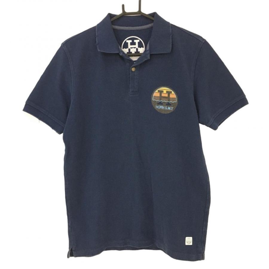 ホーンガーメント 半袖ポロシャツ ネイビー マークアンドロナ ダメージ  