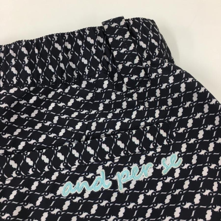 【美品】アンパスィ ネイビー ゴルフパンツ　ＬＬ 超美品】アンパスィ パンツ ネイビー×白 総柄 ウエストゴム 薄手