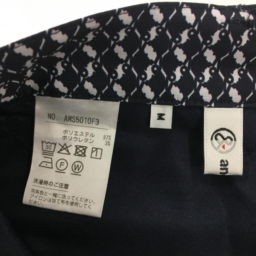 超美品】アンパスィ パンツ ネイビー×白 総柄 ウエストゴム 薄手