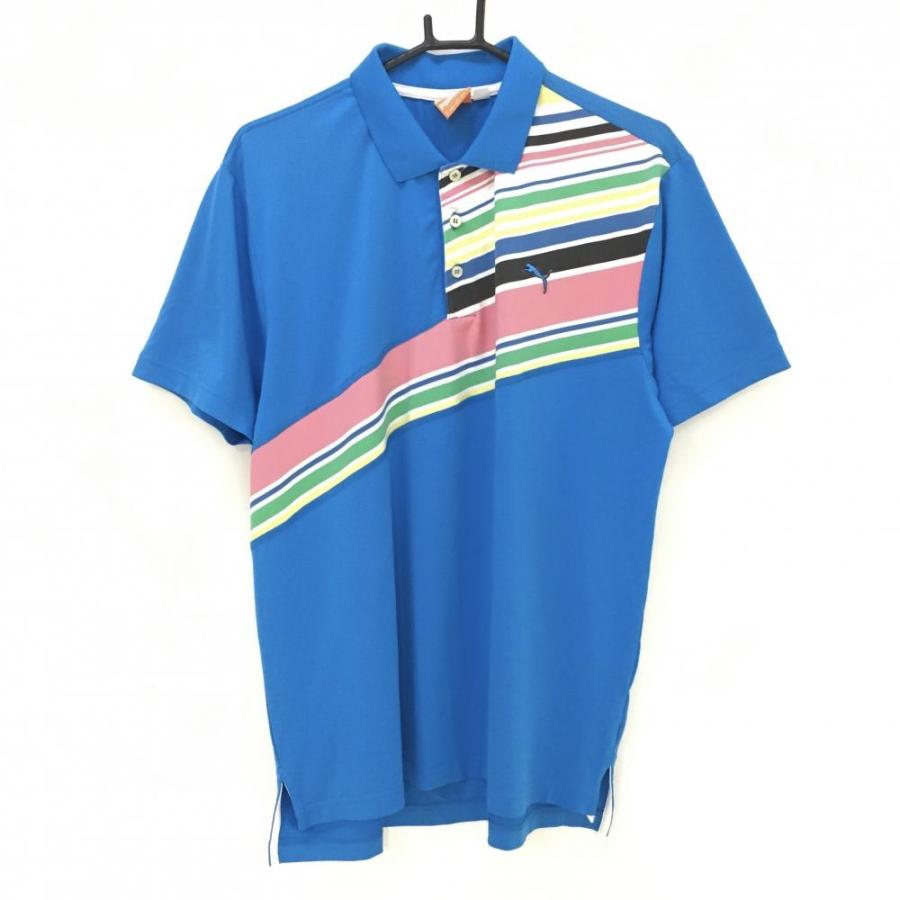 PUMA（プーマ） 半袖ポロシャツ ライトブルー×マルチカラー 胸元ロゴ