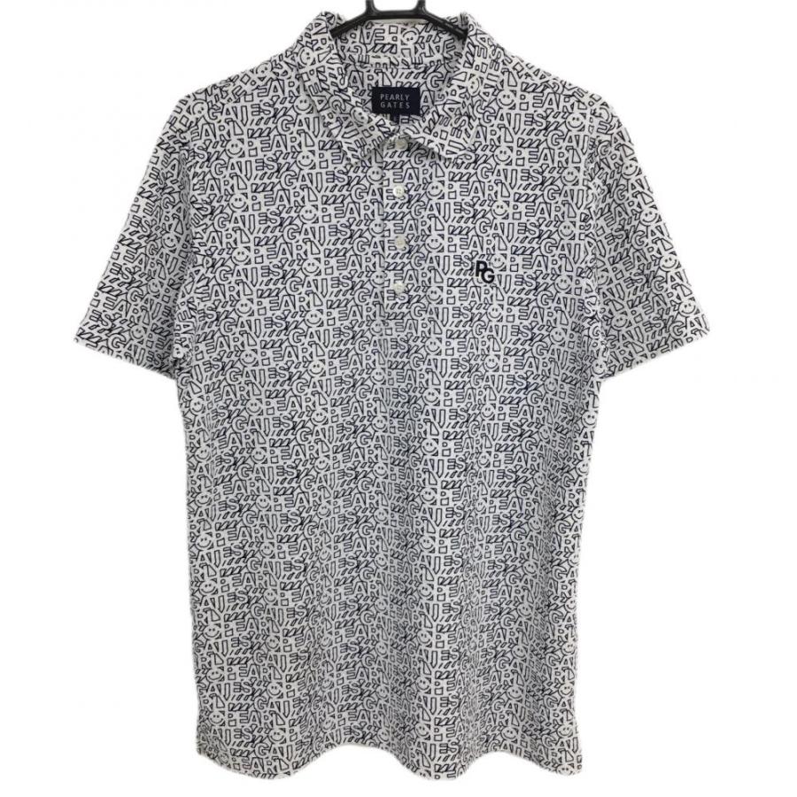 美品】パーリーゲイツ 半袖ポロシャツ 白×ネイビー ロゴ・ニコちゃん総