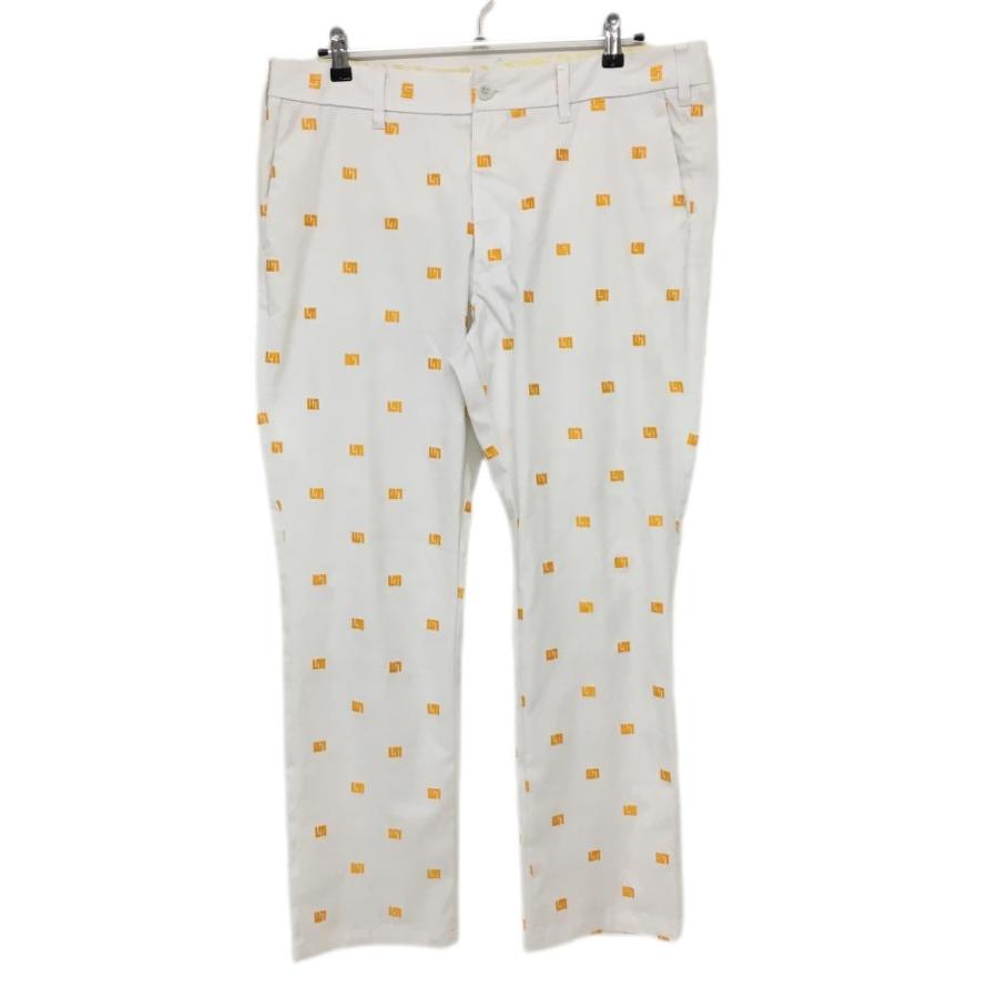 美品】ラウドマウス パンツ 白×オレンジ ロゴ刺しゅう総柄 ストレッチ