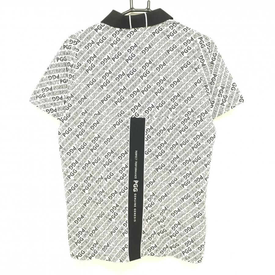 新品】パーリーゲイツ PGG 半袖ポロシャツ 白×黒 斜めロゴ総柄 シア