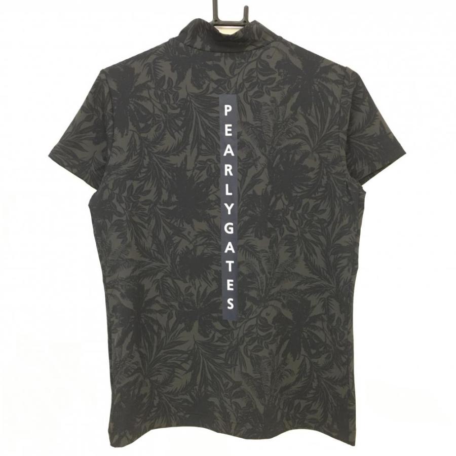 超美品】パーリーゲイツ 半袖ハイネックシャツ グレー×ネイビー リーフ