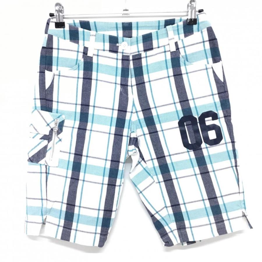 マンシングウェア ハーフパンツ 白×ネイビー チェック柄 総柄 メンズ 9  