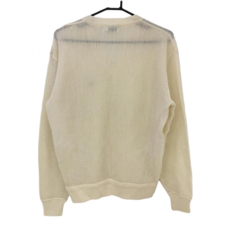 マンシングウェア セーター アイボリー×ネイビー ロゴ刺しゅう Vネック