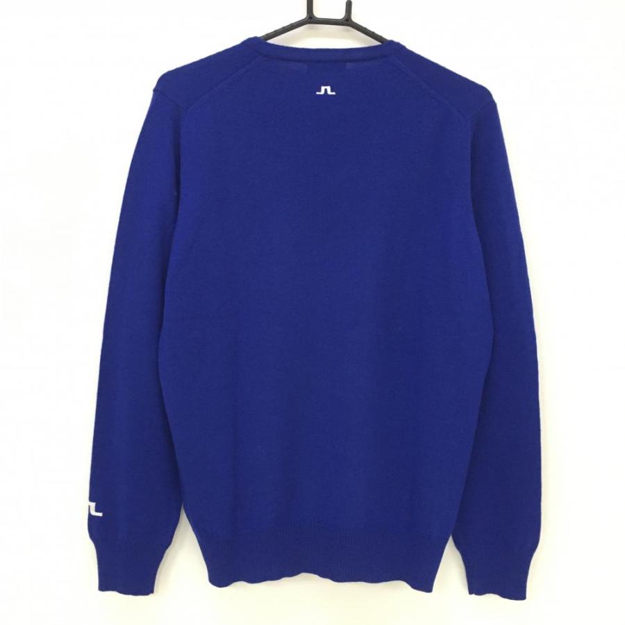 【新品】リンドバーグJ.LINDEBERG/セーター・ブルー【定価25300円】 ジェイリンドバーグ セーター ブルー×白 ロゴ刺しゅう Vネック