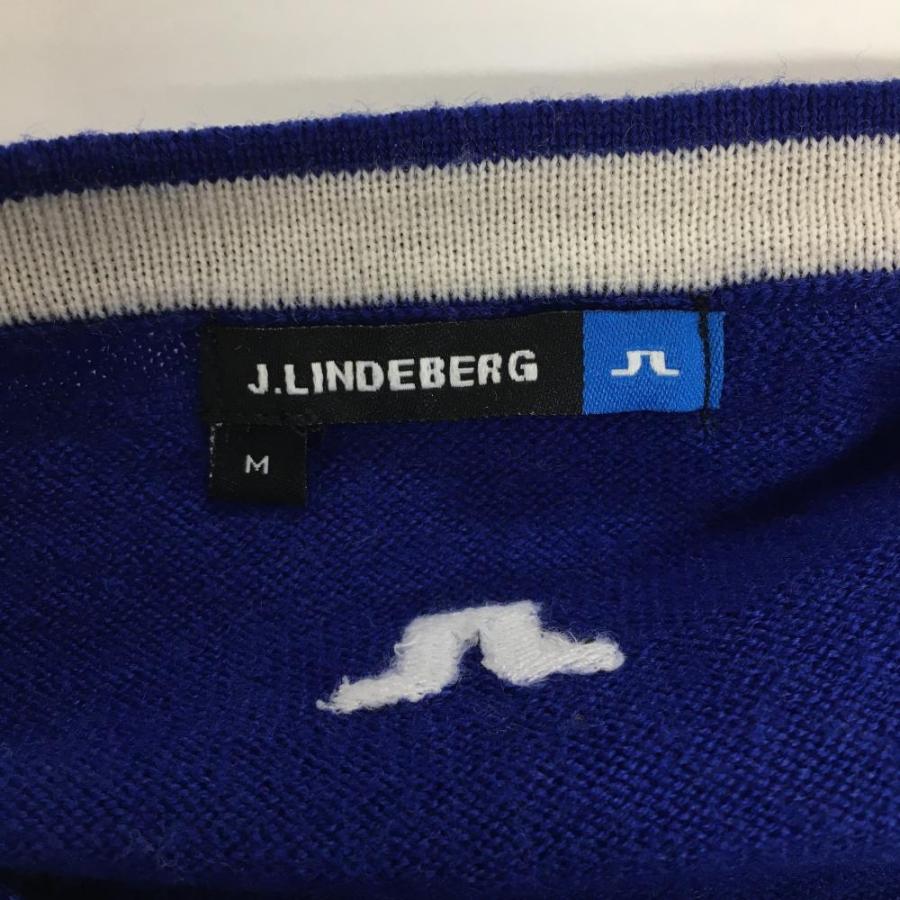 【新品】リンドバーグJ.LINDEBERG/セーター・ブルー【定価25300円】 ジェイリンドバーグ セーター ブルー×白 ロゴ刺しゅう Vネック