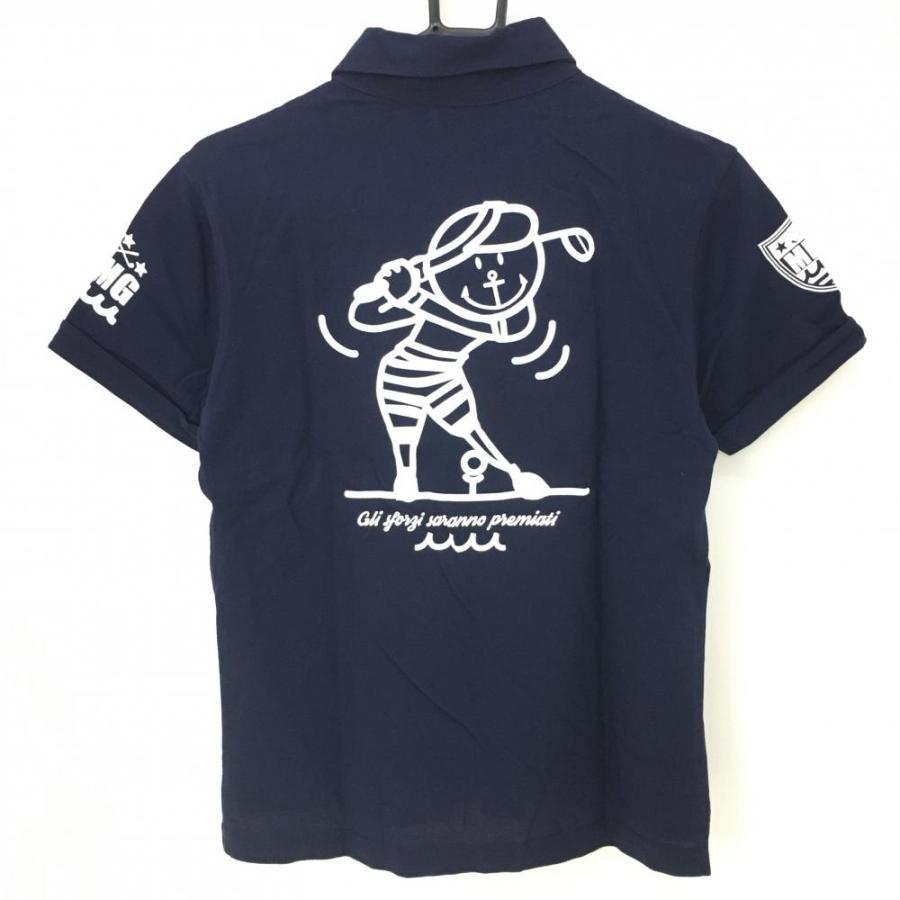 超美品】ムータマリン 半袖ポロシャツ ネイビー×白 バックプリント