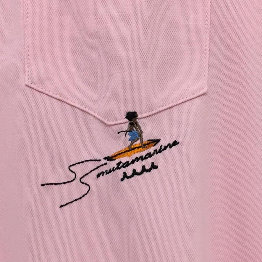 超美品】ムータマリン 半袖ポロシャツ ピンク 裾ロゴ サーフィン