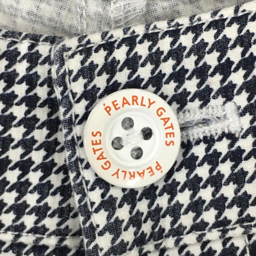 美品】パーリーゲイツ パンツ 白×ネイビー 千鳥格子 ストレッチ