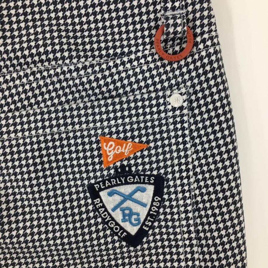 美品】パーリーゲイツ パンツ 白×ネイビー 千鳥格子 ストレッチ